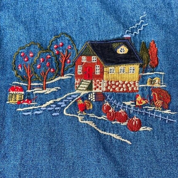 Vintage Bobbie Brooks SIZE XL Denim Cottagecore Button Up w Fall Embroidery - Picture 6 of 9